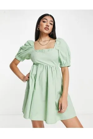 ASOS Vestito grembiule corto con retro arricciato kaki chiaro