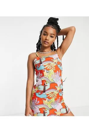 ASOS ASOS DESIGN Petite - Vestito estivo con scollo quadrato, spalline sottili e stampa rétro