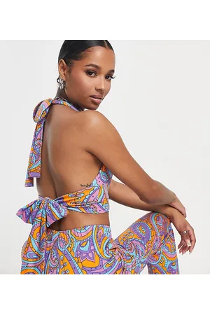 Urban Threads Petite Crop top allacciato al collo con stampa astratta stile anni 