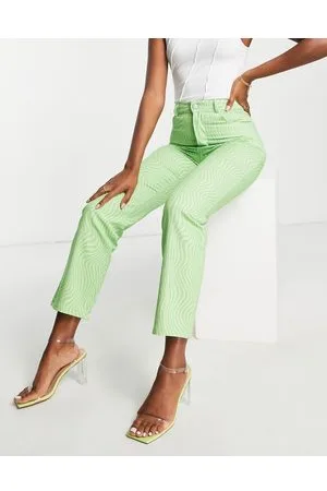 Pepper Mayo Peppermayo - Pantaloni a sigaretta color lime con stampa rétro astratta