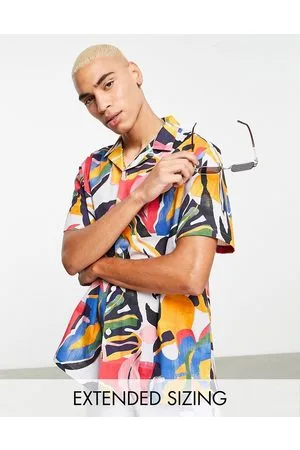 ASOS Camicia comoda effetto lino con rever e stampa astratta di foglie