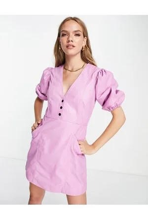 Muubaa Vestito corto in pelle acceso con maniche a sbuffo