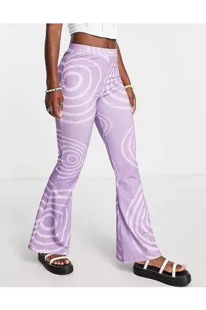 Bolongaro Pantaloni elasticizzati a zampa lilla in coordinato