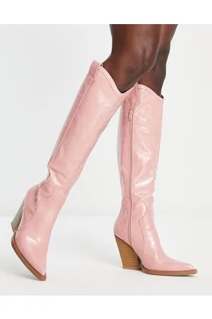 ASOS Catapult - Stivali al ginocchio con tacco stile western effetto coccodrillo