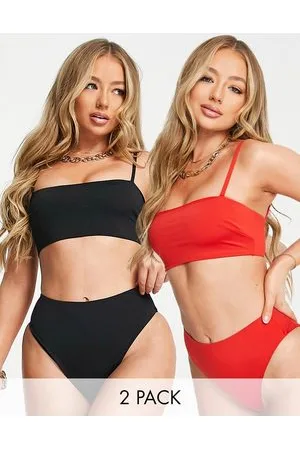 ASOS Confezione da 2 crop top bikini nero e rosso