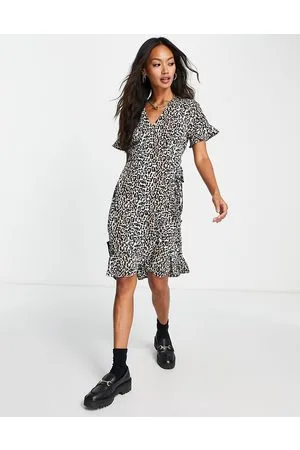 VERO MODA Vestito corto avvolgente con stampa leopardata