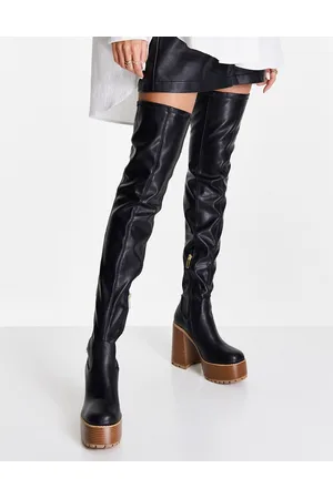 ASOS Keri - Stivali cuissard con plateau neri