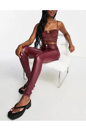 Noisy May Callie - Jeans skinny spalmati a vita alta color vino