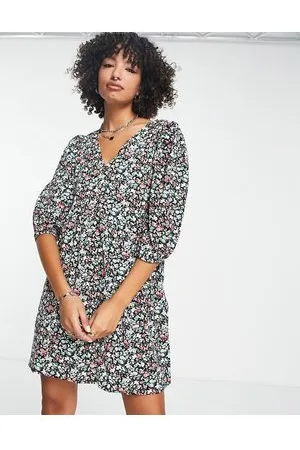 VERO MODA Vestito grembiule corto a maniche lunghe con stampa e scollo a V