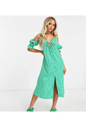 Influence Petite Vestito midi con spalline sottili e maniche corte a fiori