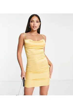 Parisian Vestito corto in raso con spalline sottili e scollo ad anello giallo