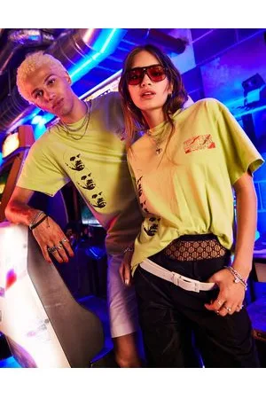 Reclaimed X Stranger Things - T-shirt unisex giallo slavato con cappuccio e stampa Hopper