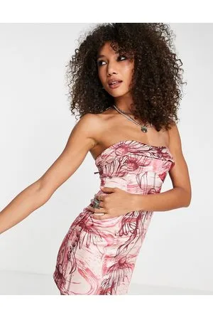 Bershka Vestito corto a fascia in raso con stampa a fiori mista