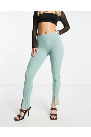 REBELLIOUS FASHION Pantaloni a zampa color salvia con spacco sul davanti