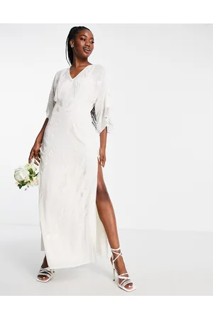 HOPE & IVY Vestito da sposa lungo ricamato color avorio