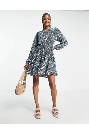 ONLY Victoria - Vestito corto con scollo a V blu con stampa