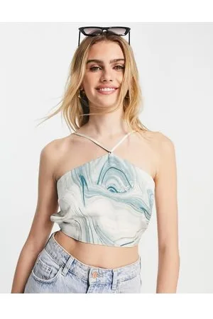 Lola May Crop top in raso con stampa astratta e apertura con fascette sul retro