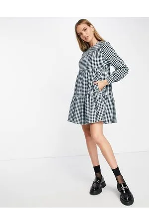 Whistles Vestito corto a trapezio a balze nero con motivo a quadretti