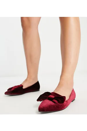 ASOS Lake - Ballerine basse, a punta e con pianta larga in velluto bordeaux con fiocco