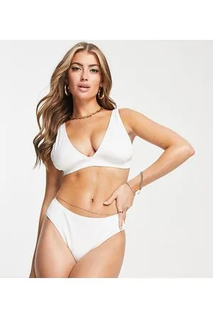 Ivory Rose Mix and Match - Slip bikini bianchi a coste a vita alta