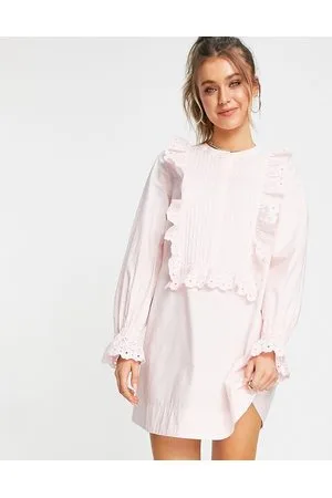 & OTHER STORIES Vestito corto con volant e ricami in cotone pastello - PINK