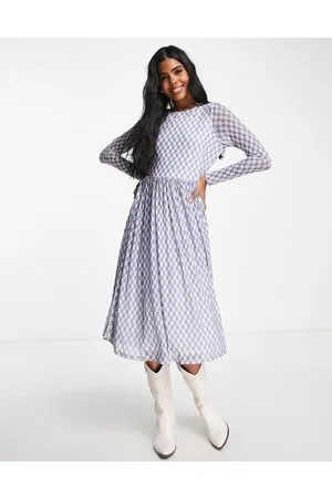 Y.A.S . - Bianca - Vestito midi a rete multicolore con stampa a scacchiera