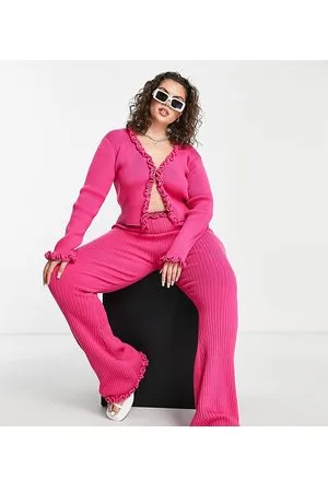 Daisy Street Pantaloni comodi a vita alta in maglia vivo con volant in coordinato