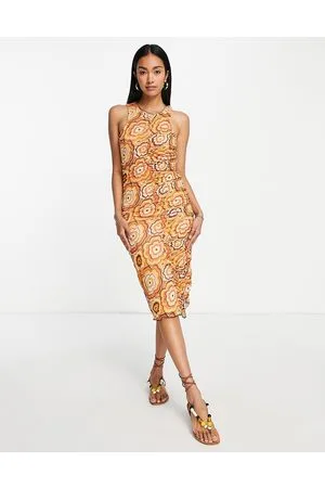 Neon Rose Vestito midi in rete a fiori anni 