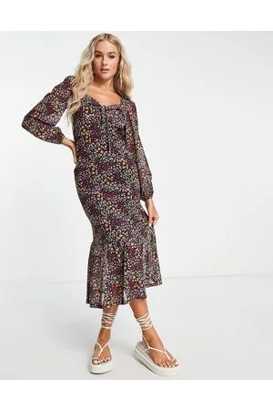 The Frolic Vestito da giorno midi con scollo squadrato con maniche in rete a fiori