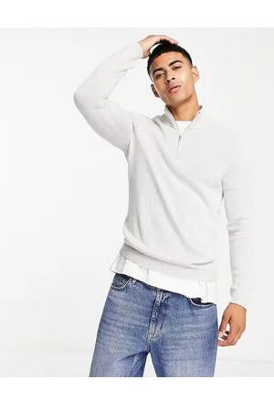 ASOS Maglione di media pesantezza in cotone con zip corta