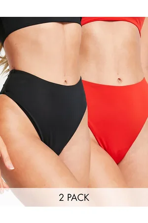 ASOS Confezione da 2 slip bikini sgambati a vita alta rossi e neri