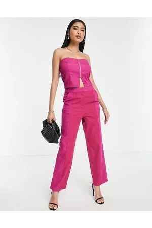 Lola May Pantaloni dritti rosa mora in coordinato