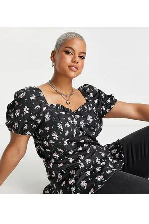 Simply Be Top a corsetto con scollo a cuore e fondo con volant a fiori