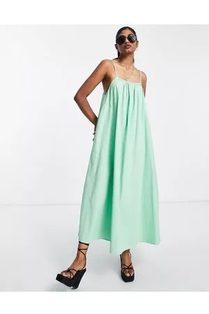 EDITED the label Vestito grembiule lungo in cotone color menta con allacciatura sul retro