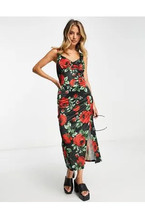 River Island Vestito sottoveste midi con spalline sottili in raso a fiori