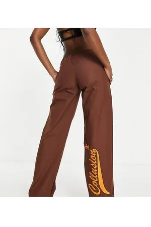 COLLUSION Pantaloni dritti stile militare a vita bassa marroni con logo ricamato