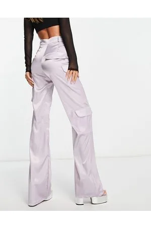 REBELLIOUS FASHION Pantaloni cargo a vita alta in raso lilla