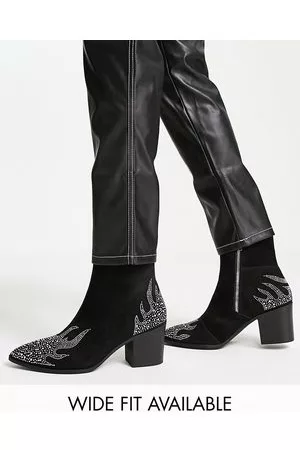 ASOS Stivaletti Chelsea con tacco in camoscio sintetico con dettaglio a fiamma in strass