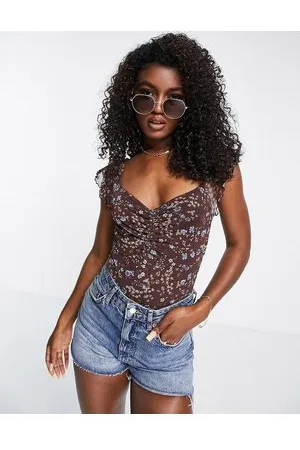 ASOS Body milkmaid in rete marrone a fiori anni 