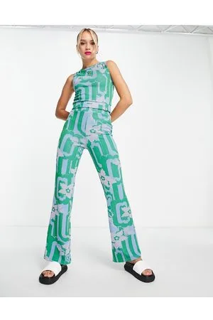 Damson Madder Pantaloni a zampa jacquard a fiori rétro in coordinato