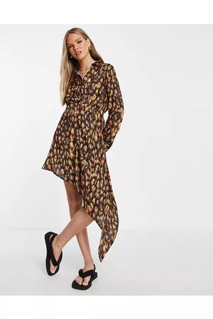 Topshop Vestito camicia corto animalier asimmetrico