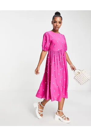 Pieces® Vestito midi con maniche a sbuffo acceso a pois