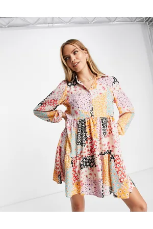River Island Vestito camicia corto color crema a fiori