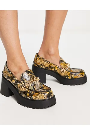 ASOS Spicy - Mocassini pitonati color lime con tacco medio, suola spessa e catena