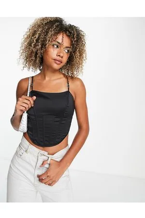 Daisy Street Crop top a canottiera stile corsetto in raso con strass sulle spalline