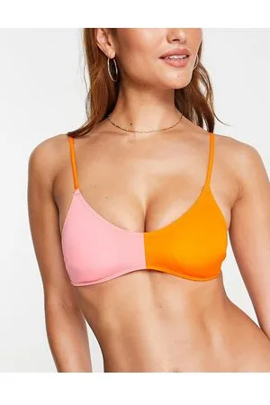 Monki Top bikini colorblock rosa e arancione