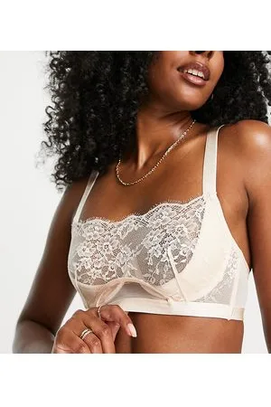 Hunkemöller Madelyn - Reggiseno non imbottito con mezza coppa in pizzo con intaglio, color champagne