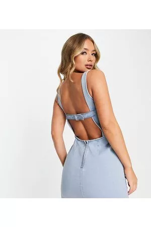 AsYou Vestito corto in denim candeggiato con spalline aperto dietro con fibbia