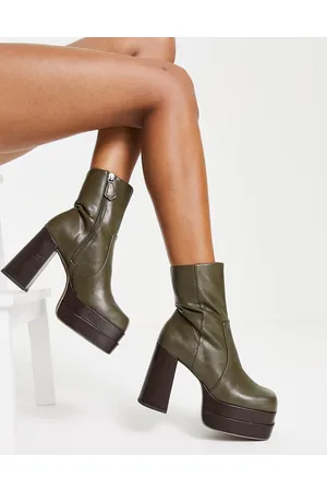 ASOS East - Stivali kaki con tacco alto e plateau