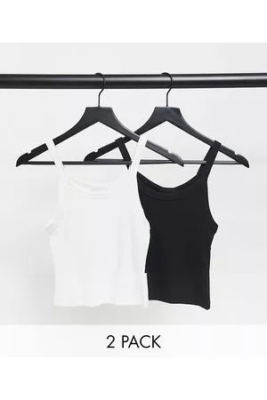 Weekday Kristy - Confezione da 2 canottiere in cotone bianca e nera - MULTI